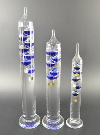 Galileo-Glasthermometer 42 cm, blau (ganz links)